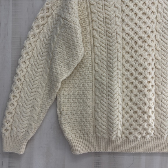 rare ORVIS men’s Irish fishing fisherman sweater pullover 100% wool cream knit - Picture 10 of 10